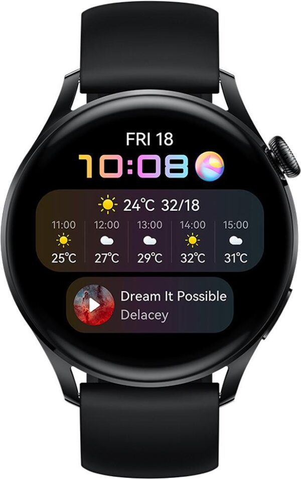 Huawei Watch 3 - Active Edition - 46 mm - intelligente Uhr mit Riemen - Flouroelastomer - schwarz - Anzeige 3,6 cm (1,43) - 16GB - Wi-Fi, LTE, NFC, Bluetooth - 4G - 54 g (55026820)