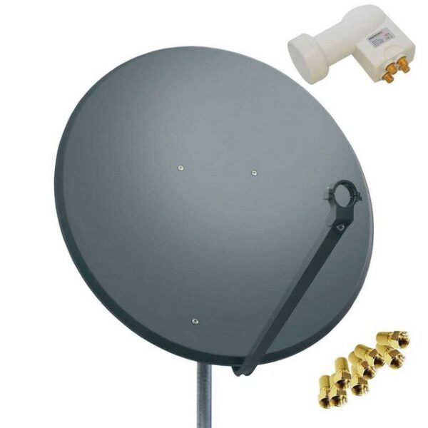 PremiumX SAT Anlage 100cm Antenne Stahl Anthrazit Quad LNB 8x F-Stecker SAT-Antenne