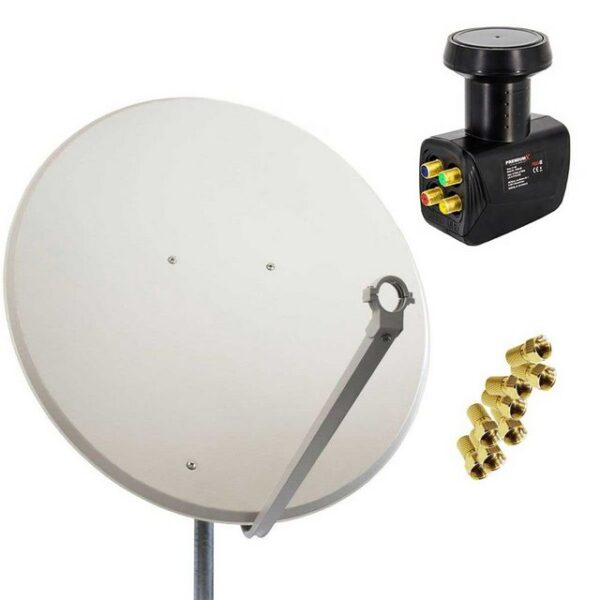 PremiumX SAT Anlage 100cm Antenne Stahl Hellgrau Quad LNB 8x F-Stecker SAT-Antenne