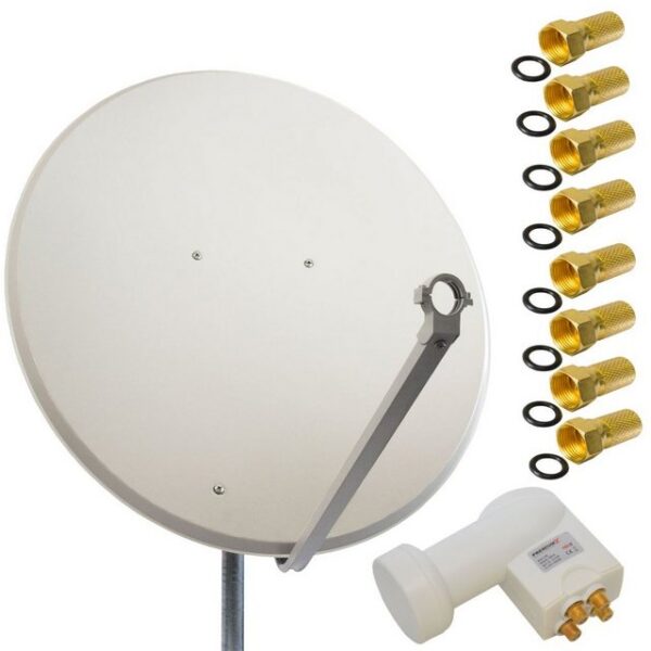 PremiumX SAT Anlage 100cm Antenne Stahl Hellgrau Quad LNB 8x F-Stecker SAT-Antenne