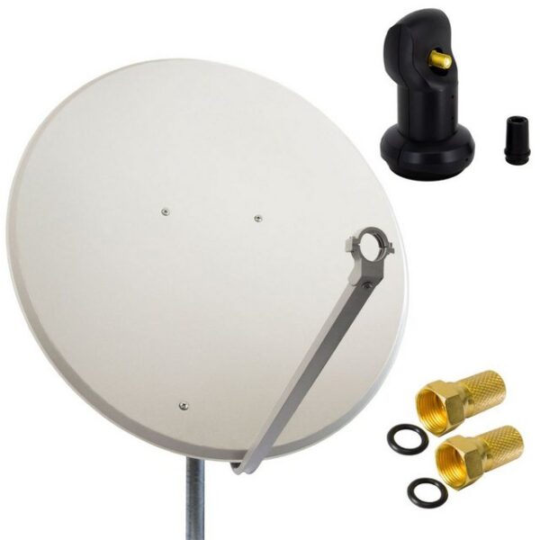 PremiumX SAT Anlage 100cm Antenne Stahl Hellgrau Single LNB 2x F-Stecker SAT-Antenne