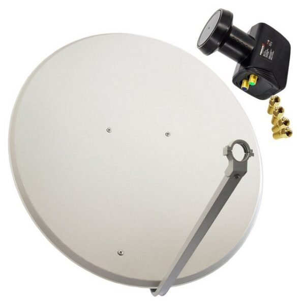 PremiumX SAT Anlage 100cm Antenne Stahl Hellgrau Twin LNB 4x F-Stecker SAT-Antenne