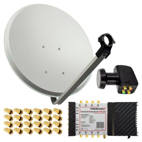 PremiumX SAT Anlage 80cm Antenne Multischalter 5/8 Quattro LNB 24x F-Stecker SAT-Antenne