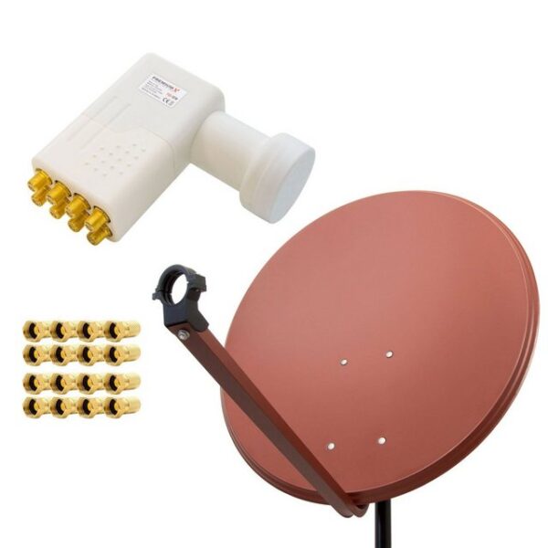 PremiumX SAT Anlage 80cm Antenne Ziegelrot Octo LNB 16x F-Stecker SAT-Antenne