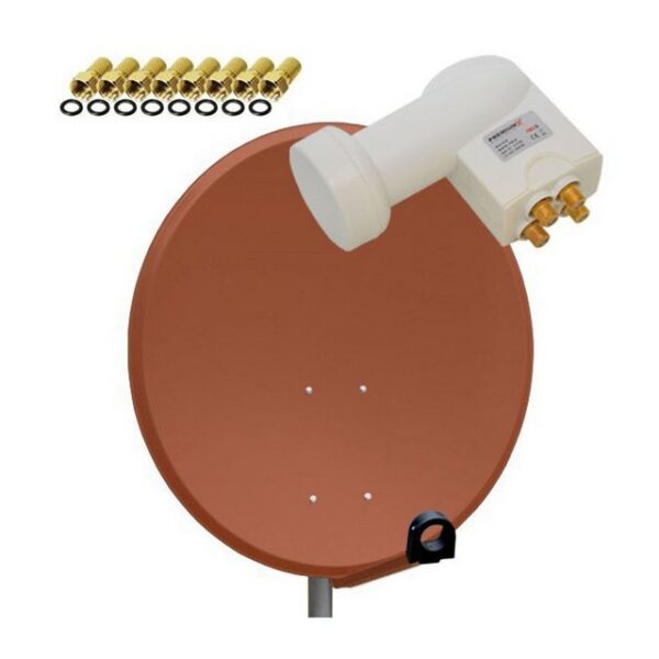 PremiumX SAT Anlage 80cm Antenne Ziegelrot Quad LNB weiß 8x F-Stecker SAT-Antenne