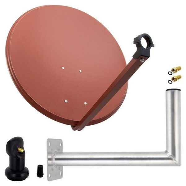 PremiumX SAT Anlage 80cm Antenne Ziegelrot Single LNB Wandhalter 45cm SAT-Antenne