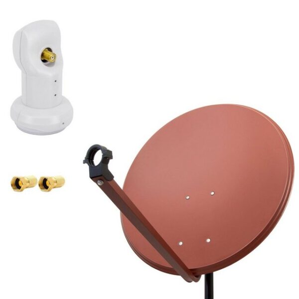 PremiumX SAT Anlage 80cm Antenne Ziegelrot Single LNB weiß 2x F-Stecker SAT-Antenne