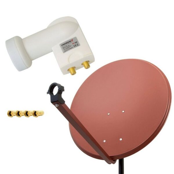 PremiumX SAT Anlage 80cm Antenne Ziegelrot Twin LNB weiß 4x F-Stecker SAT-Antenne