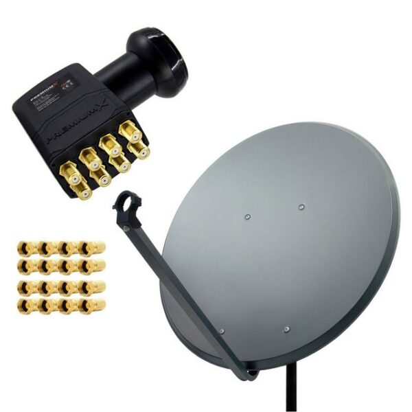 PremiumX SAT-Komplettanlage 100cm Schüssel + Octo LNB 8 Teilnehmer 16 F-Stecker SAT-Antenne