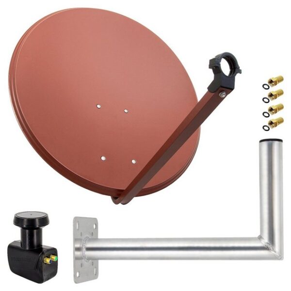 PremiumX Satelliten-Komplettanlage 80cm Ziegelrot Twin LNB Wandhalter 45cm SAT-Antenne