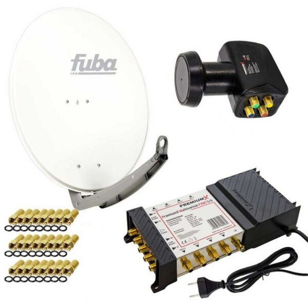 PremiumX Satelliten-Komplettanlage Fuba DAA 780 W 5/8 Multiswitch LNB F-Stecker SAT-Antenne