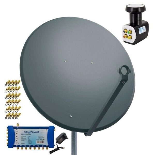 SkyRevolt SAT Anlage 100cm Antenne Multiswitch 5/8 Quattro LNB F-Stecker SAT-Antenne