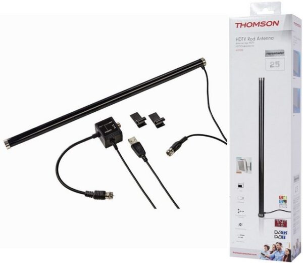 Thomson Aktiv DVB-T2 Stab-Antenne 4K FULL HD TV Stabantenne, Antenne mit USB Verstärker Integrierter Verstärker USB Stromversorgung