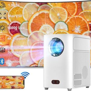 VenirCool Beamer (3840x2160 px, 17000 Lux Dual Hi-Fi Lautsprecher 1.9Lbs Leichter 5G WiFi Movie Beamer)