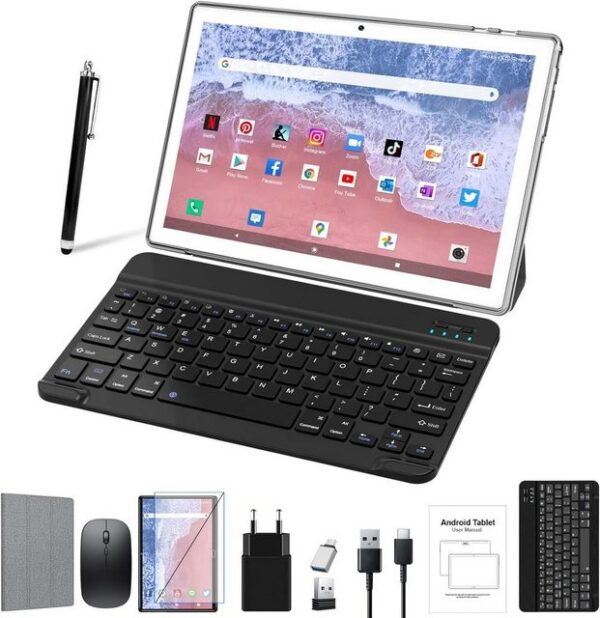 ANTEMPER mit 2,4G WiFi 2 SIM Slots + Tastatur + Stift + Maus + Hülle Tablet (10,1", 64 GB, Android 11, 4G LTE, Prozessor Octa-Core 4GB RAMTF 512GB Bluetooth 5.0 5+13MP GMS Certified)