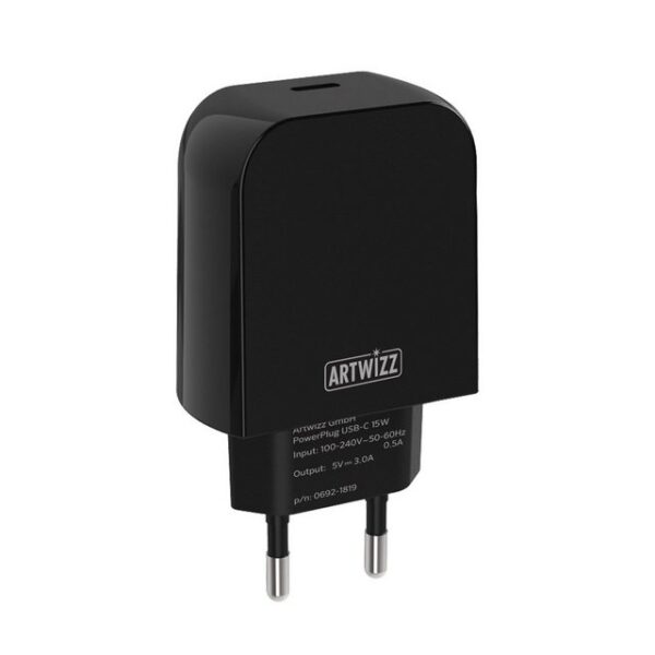 Artwizz PowerPlug USB-C 15W Ladegerät für USB-C Smartphones + Tablets, Schwarz Smartphone-Ladegerät