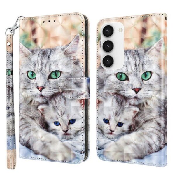 CLM-Tech Handytasche Hülle für Samsung Galaxy S23 5G Tasche aus Kunstleder Klapphülle (Katze und Kätzchen, Handyhülle Wallet Flip Case Cover Etui), Standfunktion, Kartenfächer, Magnetverschluss