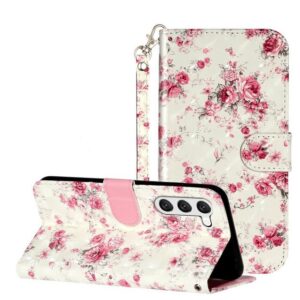 CLM-Tech Handytasche Hülle für Samsung Galaxy S23 5G Tasche aus Kunstleder Klapphülle (Rosen Muster, Handyhülle Wallet Flip Case Cover Etui), Standfunktion, Kartenfächer, Magnetverschluss