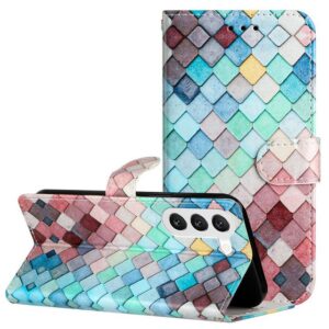 CLM-Tech Handytasche Hülle für Samsung Galaxy S23 5G Tasche aus Kunstleder Klapphülle (bunt kariert, Handyhülle Wallet Flip Case Cover Etui), Standfunktion, Kartenfächer, Magnetverschluss