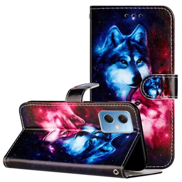 CLM-Tech Handytasche Hülle für Xiaomi Redmi Note 12 5G Tasche aus Kunstleder Klapphülle (Wolf Pärchen, Handyhülle Wallet Flip Case Cover Etui), Standfunktion, Kartenfächer, Magnetverschluss