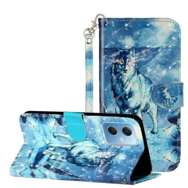 CLM-Tech Handytasche Hülle für Xiaomi Redmi Note 12 5G Tasche aus Kunstleder Klapphülle (Wolf Schneeberg blau, Handyhülle Wallet Flip Case Cover Etui), Standfunktion, Kartenfächer, Magnetverschluss