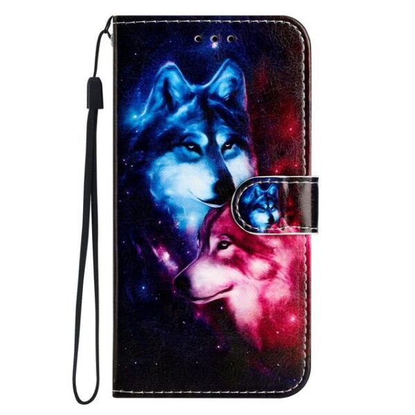 CLM-Tech Handytasche für Xiaomi Redmi Note 12 Pro 5G Hülle Tasche aus Kunstleder Klapphülle (Wolf Pärchen, Handyhülle Wallet Flip Case Cover Etui), Schutzhülle mit Standfunktion, Kartenfächer, und Magnetverschluss