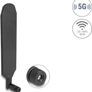 Delock 5G LTE Antenne SMA Stecker 3 dBi omnidirektional drehbar mit Kippgelenk schwarz (90102)