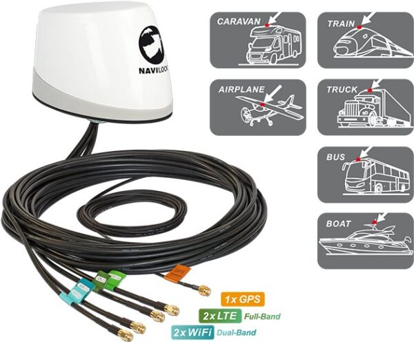 Delock Navilock NL-400 Multiband GNSS LTE-MIMO WLAN-MIMO IEEE 802.11 ac/a/h/b/g/n Antenne 5 x RP-SMA omnidirektional Dachmontage outdoor (88989)