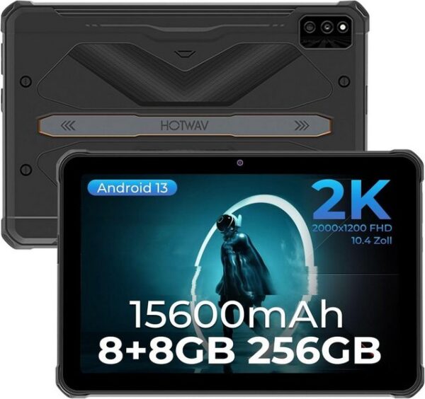 HOTWAV R6 Ultra Outdoor 2K FHD Mit 15600mAh Tablet (10.4", 256 GB, Andriod 13, 4G LTE, Mit Octa-Core 16(8+8)GB RAM 2TB Erweiterbar, 16MP Kamera IP68/IP69k)