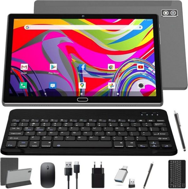 KADYBE 2024 Neueste mit Maus, Octa-Core,4GB RAM Tablet (10", 64 GB, Andriod 11, 4G LTE, mit Tastatur Maus Schutzhülle,1.6GHz,5MP+13MP HD Kamera,6000mAh,2.4GHZ)