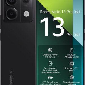 Xiaomi Redmi Note 13 Pro 5G 8GB+256GB Smartphone (16,94 cm/6,67 Zoll, 256 GB Speicherplatz, 200 MP Kamera, 200+8+2 MP Triple Hauptkamera und 16 MP Frontkamera)