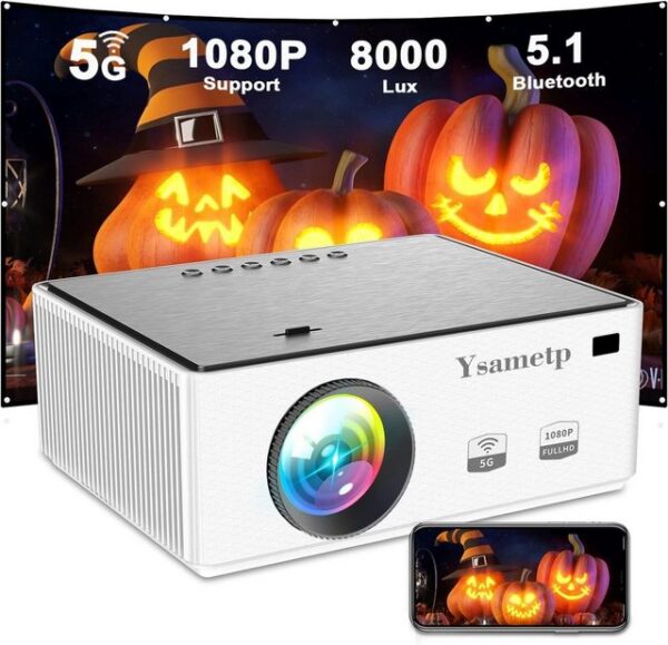 Ysametp Beamer (10000:1, 1920 x 1080 px, Mini Projektor 5G+WiFi Full HD 1080P Video Projector 8000L tragbarer)