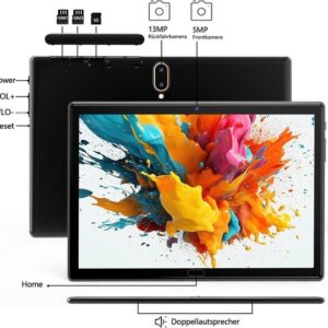 ZONKO HS-[2024 Neueste] Dual SIM Slot Tablet (10", 64 GB, ANdriod 13, 4G LTE, mit Tastatur Maus Stift,TF,SC9863 Octa-Core/13MP Kamera/6000mAh Akku)