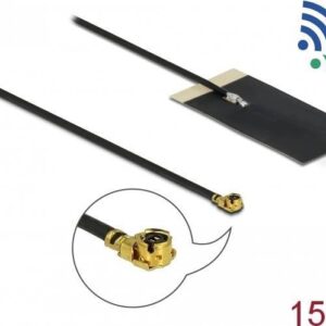 DeLOCK WLAN 802,11 ac/ax/a/h/b/g/n Antenna MHF I plug 2,7 - 3.0 dBi 1,13 15cm FPC internal self adhesive - Antenne - Smart Home - 2,7-3 dBi - Klebemontage - Schwarz (12611)