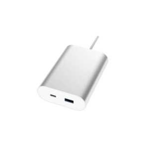 Artwizz PowerPlug USB-C 24W + 12W USB-A Ladegerät mit 1,4 m Ladekabel, Silber Smartphone-Ladegerät