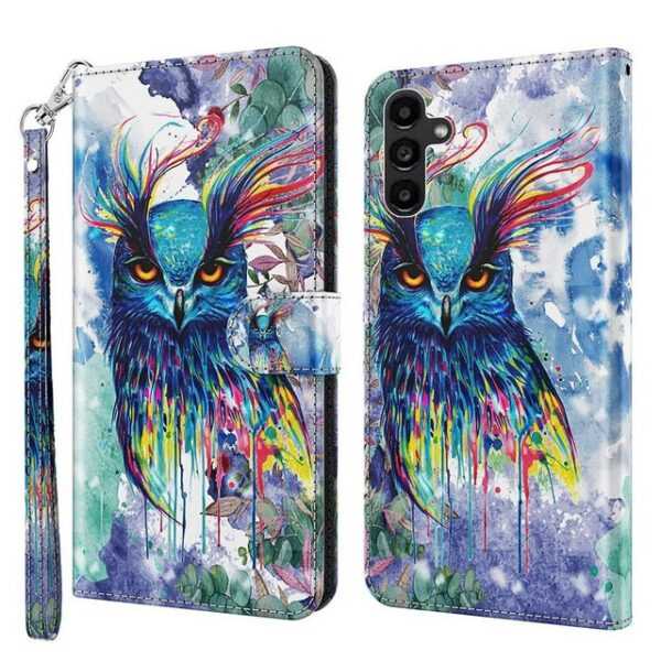 CLM-Tech Handytasche für Samsung Galaxy A55 5G Hülle - Tasche aus Kunstleder Klapphülle (Eule bunt, Handyhülle mit Standfunktion - Wallet Flip Case inklusive Kartenfächer), - Cover Etui mit Magnetverschluss - Galaxy A55 5G Schutzhülle