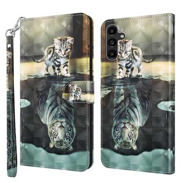 CLM-Tech Handytasche für Samsung Galaxy A55 5G Hülle - Tasche aus Kunstleder Klapphülle (Katze und Tiger, Handyhülle mit Standfunktion - Wallet Flip Case inklusive Kartenfächer), - Cover Etui mit Magnetverschluss - Galaxy A55 5G Schutzhülle