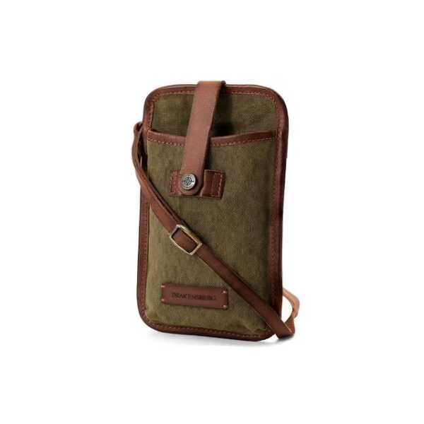 DRAKENSBERG Handytasche zum Umhängen "Vic" Oliv-Grün, Canvas Leder Smartphone-Tasche mit Münz- und Geldfach für Herren