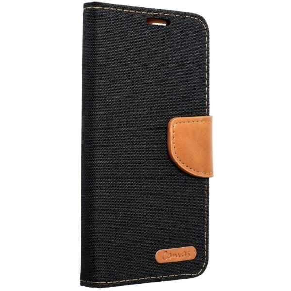 Elegante Handy Hülle canvas Buchholster kompatibel mit Xiaomi Redmi 12 4G / 12 5G Schwarz - Schwarz