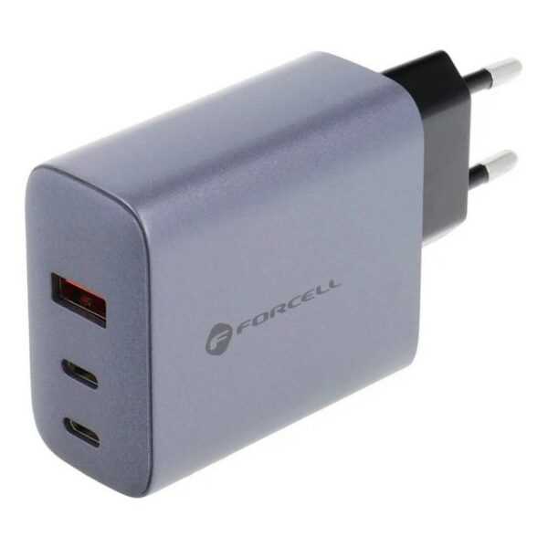 Forcell Ladegerät mit 2x USB C und USB A Buchsen - 4A 65W Smartphone-Ladegerät