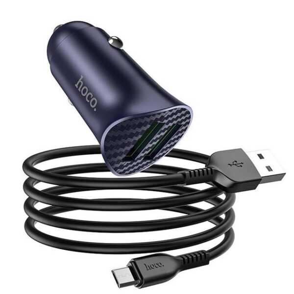 HOCO 18W 2x USB Typ A und micro USB Smartphone-Ladegerät (3000 mA, KFZ Dual USB Lade Stecker Zigarettenanzünder Charger micro USB Kabel)