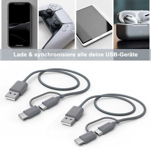 Hama 2in1 Mehrfach USB-Ladekabel USB-Kabel, Micro-USB, USB-C, Standard-USB, (100 cm), Universal - Geeignet für Smartphone, Handy & Co