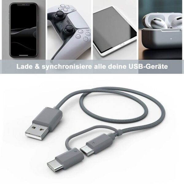 Hama 2in1 Mehrfach USB-Ladekabel USB-Kabel, Micro-USB, USB-C, Standard-USB, (100 cm), Universal - Geeignet für Smartphone, Handy & Co