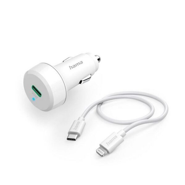 Hama Auto Schnellladegerät mit Ladekabel Lightning, PD, 20W, 1 m, Weiß Smartphone-Ladegerät