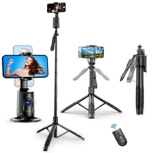 KINSI Gimbal Smartphone, Selfie-Stange, Bluetooth Selfie Stock Stativ Gimbal (Bluetooth-Fernbedienung, Teleskop-Selfie-Stick, Stand-Stativ)