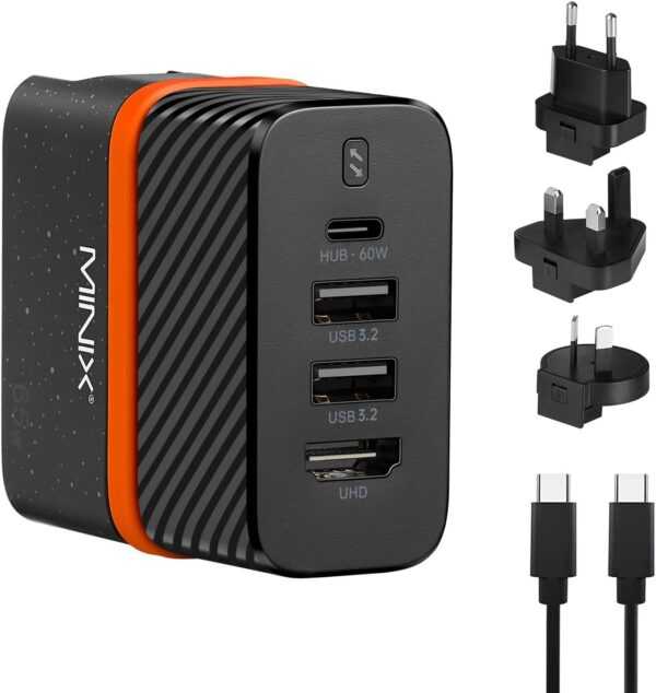 MINIX P4K, 65W GaN Ladegerät & HDMI Dock für Switch, Laptop, Smartphone, Tablet