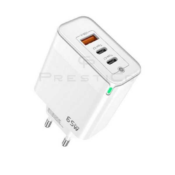 PrestiCo F28 1xUSB - QC 65W 2xPD weiß Smartphone-Ladegerät (2x USB Typ-C, 1x USB-A, 1-tlg., USB, Superschnelles Laden)