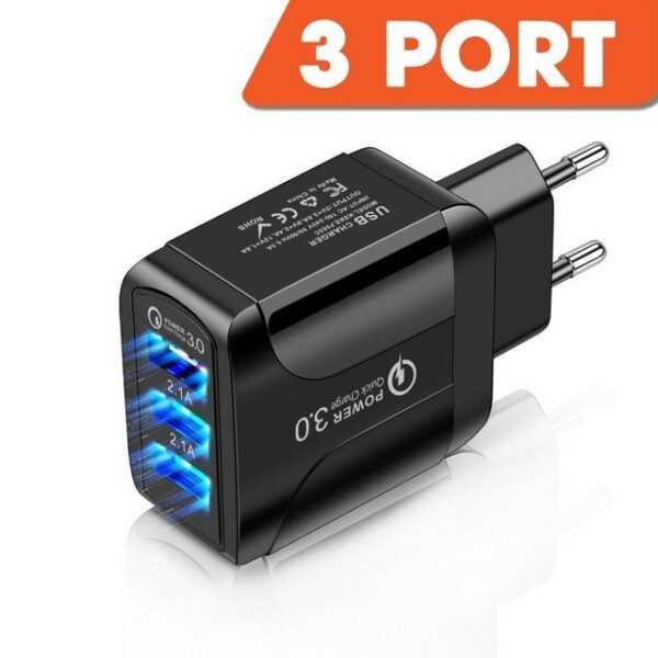 Shopbrothers Schnellladegerät 3 Ports USB Ladeanschlüsse Adapter Smartphone-Ladegerät (3000,00 mA, Set, 1 Stück, 3 Port Anschlüsse, Schnelles Laden)