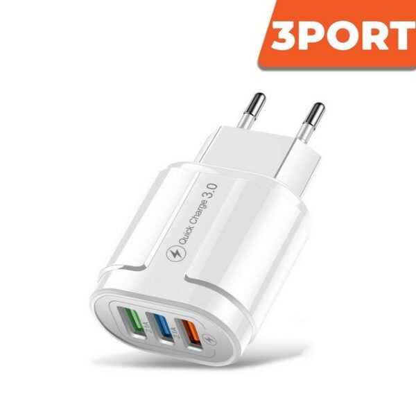 Shopbrothers Schnellladegerät 3 Ports USB Ladeanschlüsse Adapter Smartphone-Ladegerät (3000,00 mA, Set, 1 Stück, 3 Port Anschlüsse, Schnelles Laden)