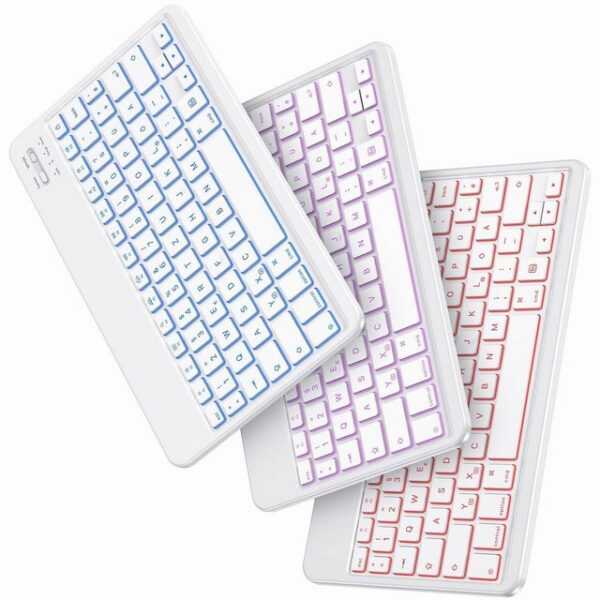 Tisoutec Bluetooth Tastatur,Kabellose Multi-Device 7 Farbige Deutsches iPad-Tastatur (QWERTZ-Layout für Windows,iPad,Android,PC,Laptop,Smartphone)